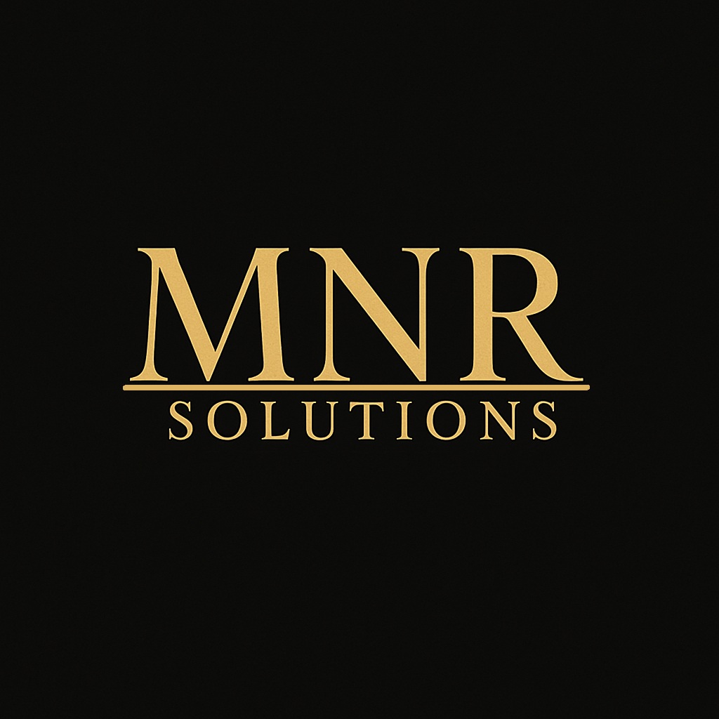 MNR Solutions logo in gold on black